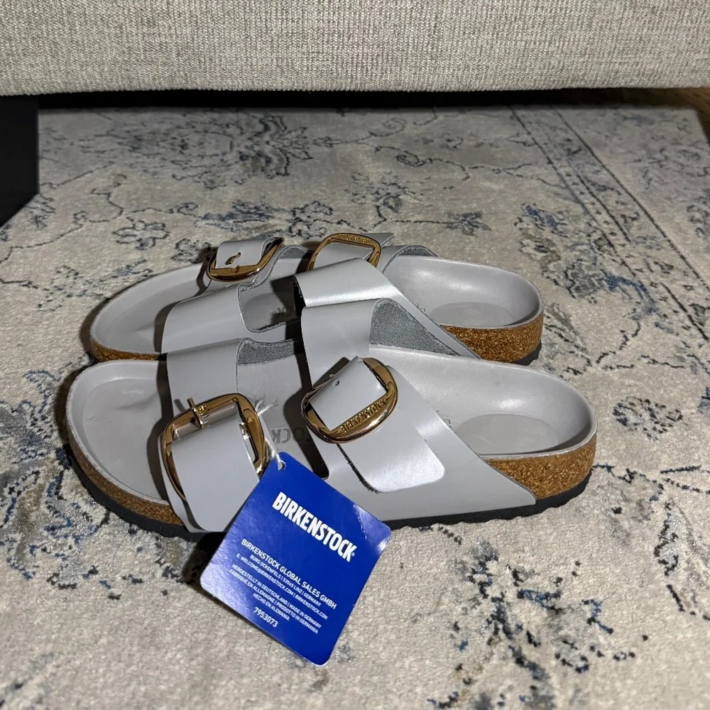 Birkenstock Arizona Big Buckle Narrow Leather Sandal Grey - Picture 4 of 9